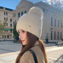 新款佳艺兔毛针织帽女冬季加绒加厚保暖毛线帽显脸小百搭毛球帽