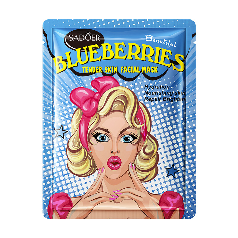 Full English SADOER Blueberry Plant Extract Skin Care Goddess Hydrating Moisturizing Face Mask Sheet_voghion.com