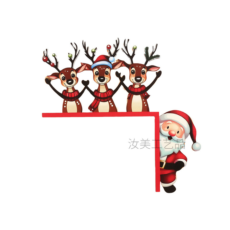 Amazon クリスマスドアコーナーウォールステッカー木製工芸品サンタクロースクリスマスイブドアフレーム木製クリスマス装飾|undefined