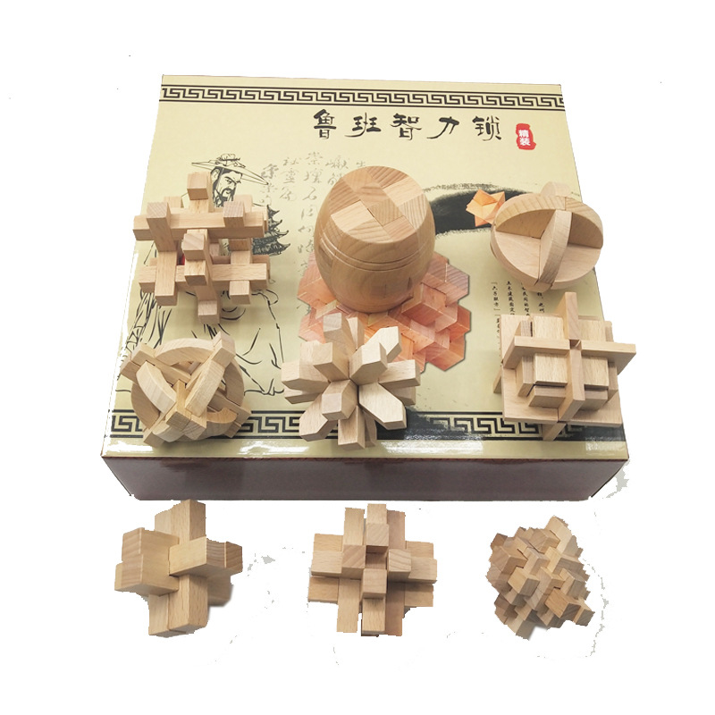 Los juguetes educativos para niños de madera Kong Ming bloqueo bloques de construcción traje de nueve Cadena de mortaja y mortaja desmontaje y montaje conjunto completo Luban bloqueo al por mayor