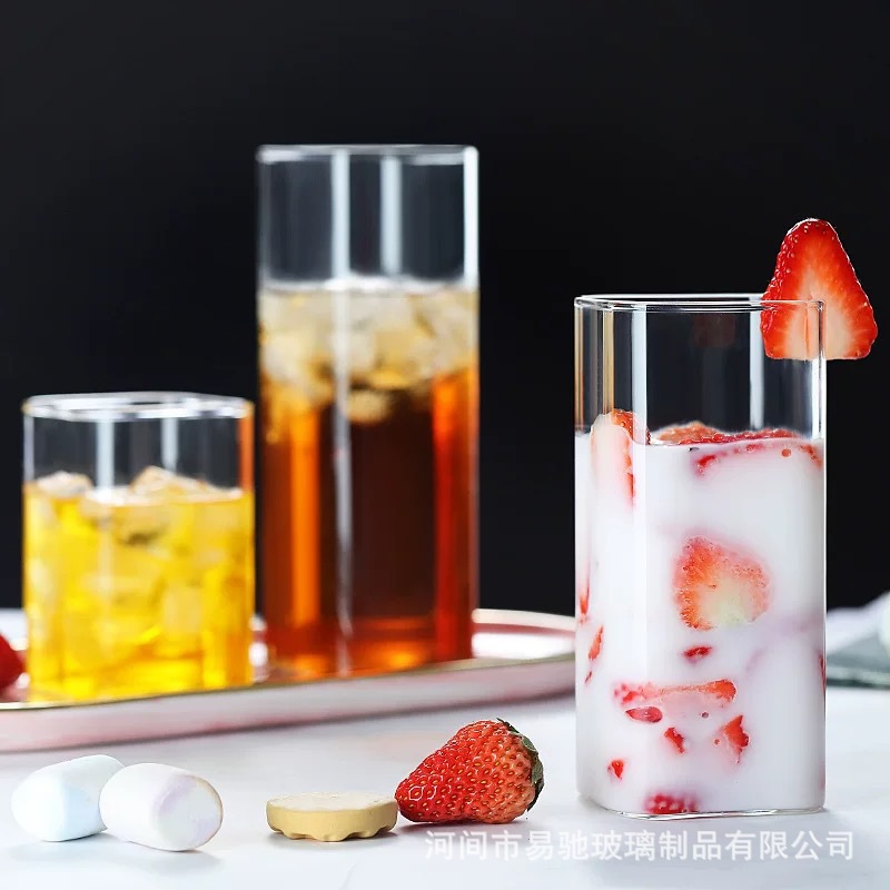 Taza de vidrio cuadrada al por mayor, taza de té resistente a altas temperaturas, taza de leche de vidrio para el hogar, taza de desayuno, taza de agua de vidrio grueso