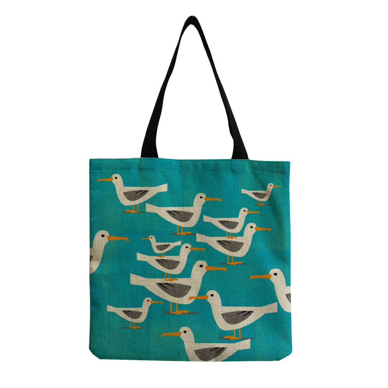 New Trendy Style, One-Shoulder Portable Reusable Cloth Bag, Cartoon Cute Little Gray Duck Printed Cotton and Linen Shopping Bag