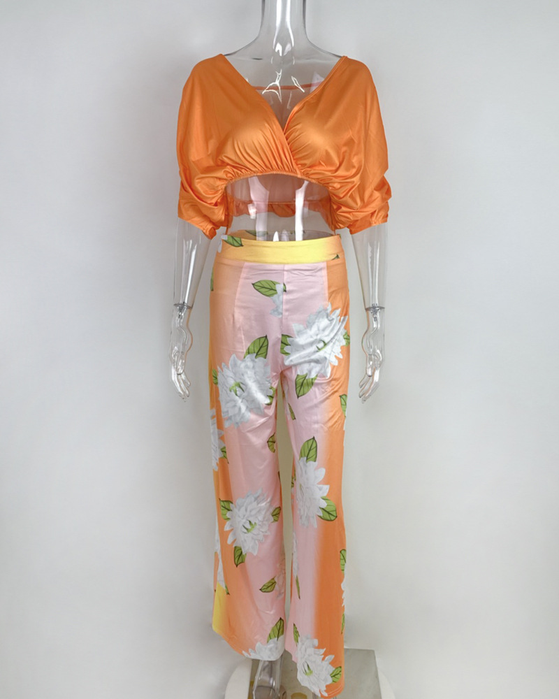 Regular Fit Fit Type Color Block, Flower Pattern Summer Season Daily Women'S Streetwear Color Block Flower Polyester Printing Pant Co-ord Set Pants Sets
