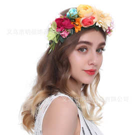 波西米亚花朵头带发环花卉花环皇冠光环头饰带丝带婚礼节日派对