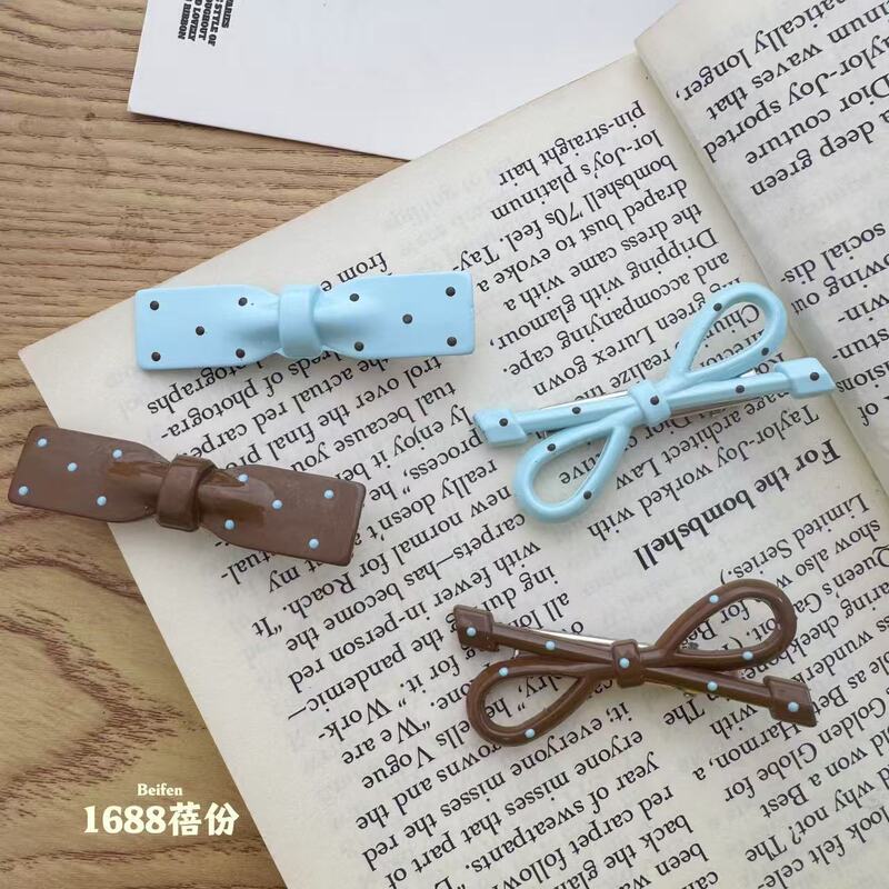 新款蓝咖色系波点蝴蝶结发夹韩版时尚百搭刘海侧边夹碎发夹ins风|undefined