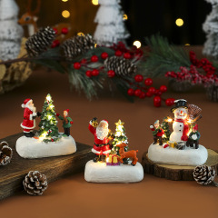 クロスボーダー新しいクリスマス装飾樹脂小さな家発光サンタクロースデスクトップ装飾品クリスマス小さなギフト