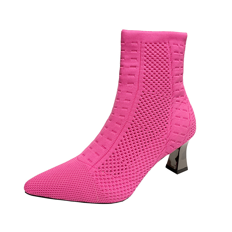 Large size new pointed socks boots women's medium tube thick heel high heels fashion outside elastic boots wool boots_voghion.com