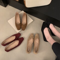粗跟单鞋女百搭小仙女2025新款浅口小香风工作一脚蹬低跟玛丽珍鞋