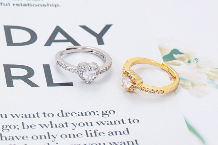 6g Weight Zircon Inlay Material Fashion Heart Shape Copper Rings Plating Inlay Zircon Copper Rings