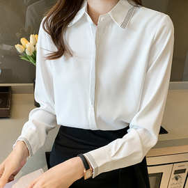 白色长袖衬衫女2022秋季新款设计感小众洋气薄款衬衣上衣