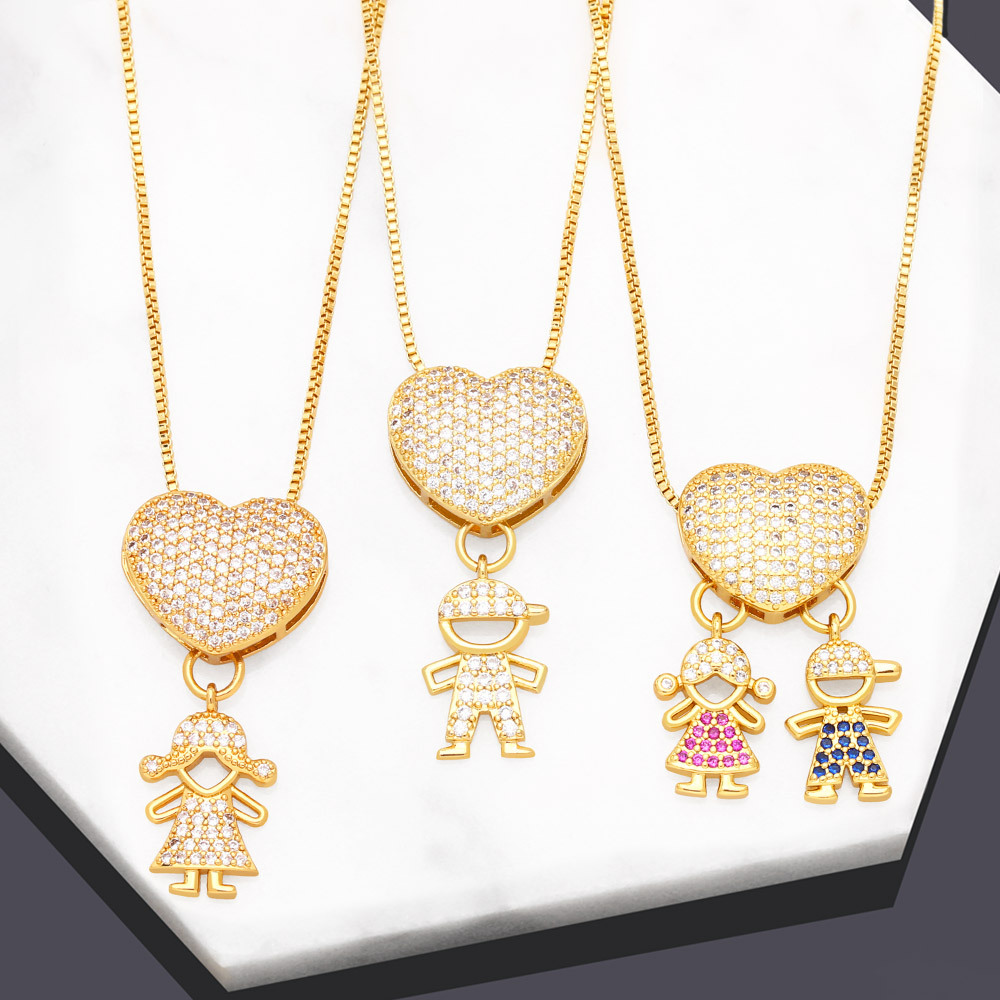 Zircon Inlay Material Fashion Human Heart Shape Copper Plating Inlay Zircon Pendant Necklace 1 Piece