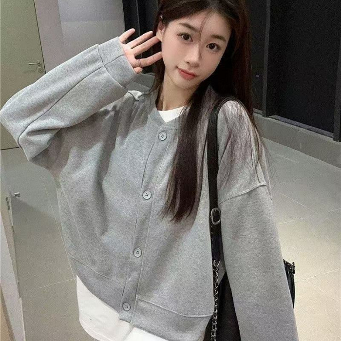 纯色长袖开衫卫衣外套设计2025女装新款百搭春季宽松休闲上衣女装|undefined