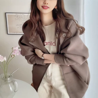 秋冬韩系慵懒风重磅卫衣外套女宽松显瘦连帽拉链开衫休闲上衣夹克