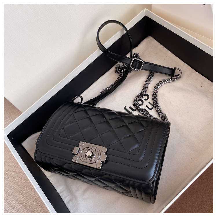 Bolsa de ombro feminina estilo coreano com corrente transversal_voghion.com