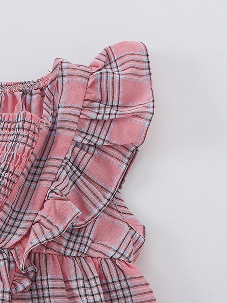 En stock malwee niñas princesa vestido verano nuevo europeo y americano niños casual Plaid cuello redondo vestido de los niños
