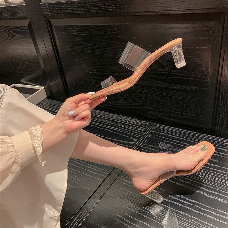 Internet Celebrity Sandals for Women's Outer Wear Summer 2025 New Fashion Thick Heel Crystal High Heel Transparent Slippers Internet Celebrity Sandals for Women's Outer Wear Summer 2025 New Fashion Thick Heel Crystal High Heel Transparent Slippers