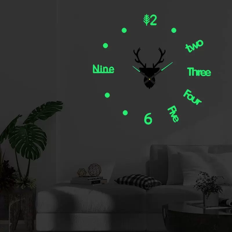 厂家批发跨境亚克力挂表小鹿头墙贴钟表家居背景墙客厅创意装饰