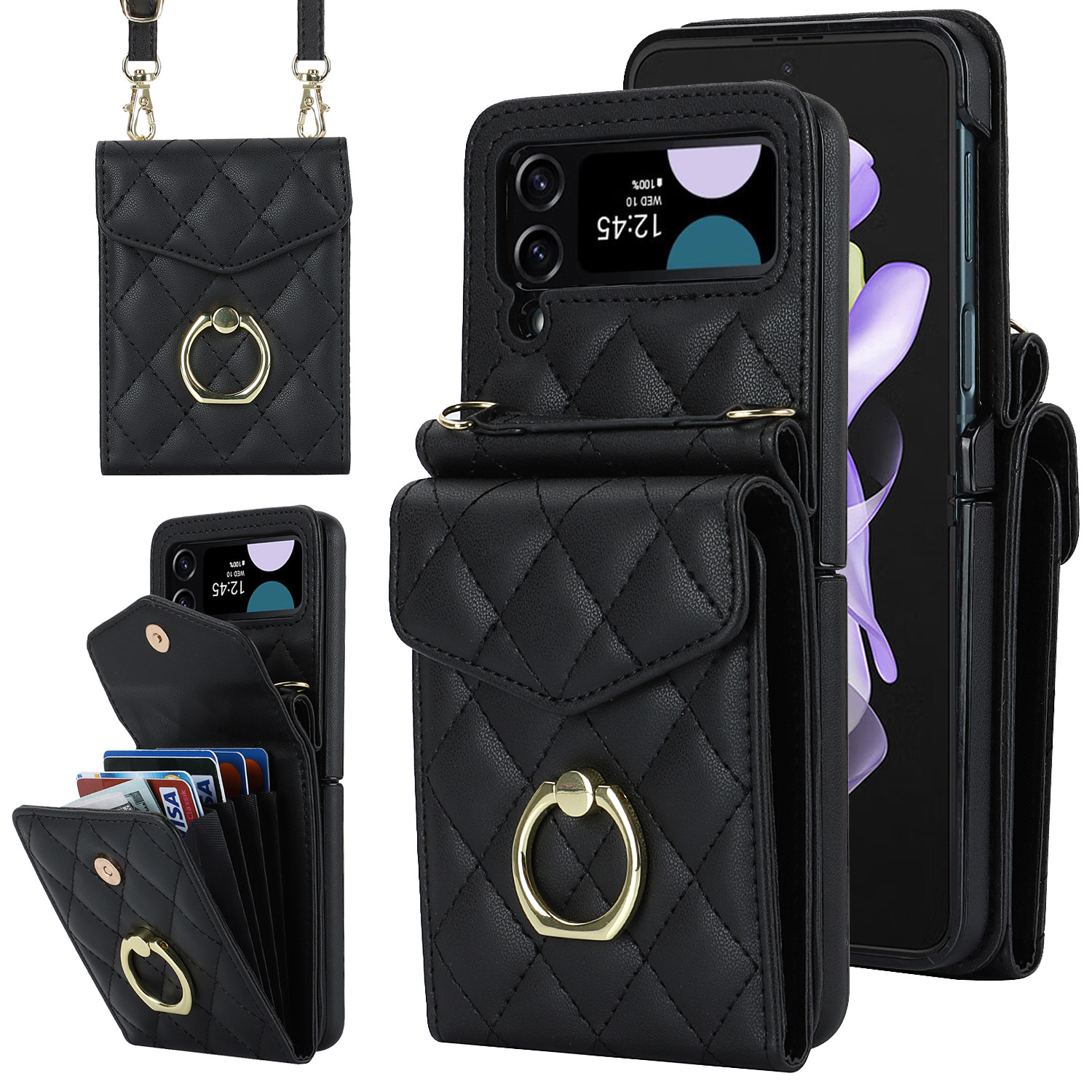 Samsung Flip6 Crossbody Phone Case With Ring And Wallet Cover_voghion.com