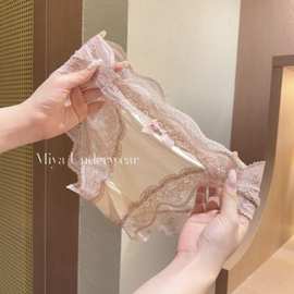 纯欲蕾丝内裤女夏季薄款性感蝴蝶结缎面透气少女高开叉低腰三角裤
