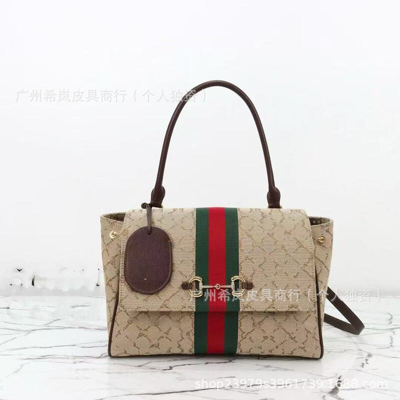 Guangzhou Cross-Border g Brand Paparazzo Horsebit Tote Bag Genuine Leather Large Capacity Vintage Boston Handbag for Women