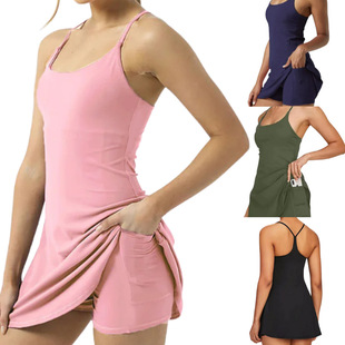 2023 European and American New Golf One-Piece Tennis Skirt Sleeveless Backless Sports Fashion Casual Jumpsuit for Women
