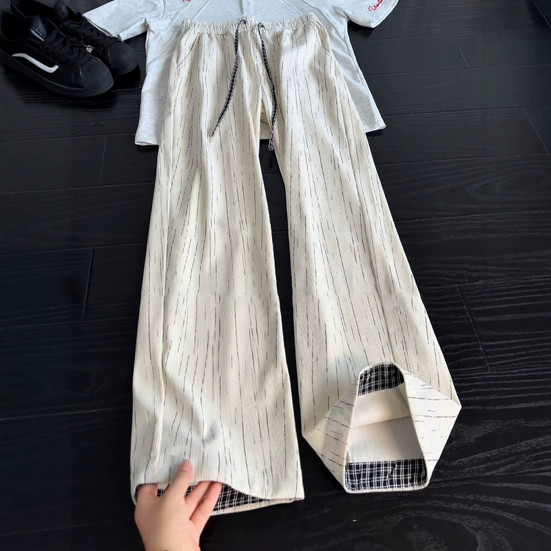 Cleanfit striped plaid patchwork ice silk corduroy pants for men, autumn drapey American style trendy casual pants Cleanfit striped plaid patchwork ice silk corduroy pants for men, autumn drapey American style trendy casual pants