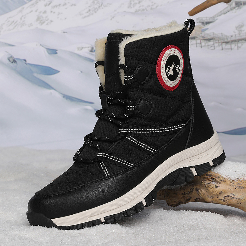 2025 nuevas botas de nieve de lana artificial corta transfronteriza al aire libre de invierno para mujeres con cordón deportivo espeso zapatos de algodón casuales