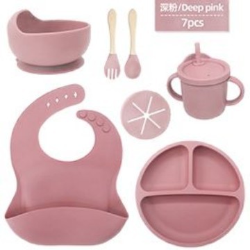 Juego de vajilla de silicona para niños Tazón de alimentación de grado alimenticio para bebés Taza de pajita molar para bebé