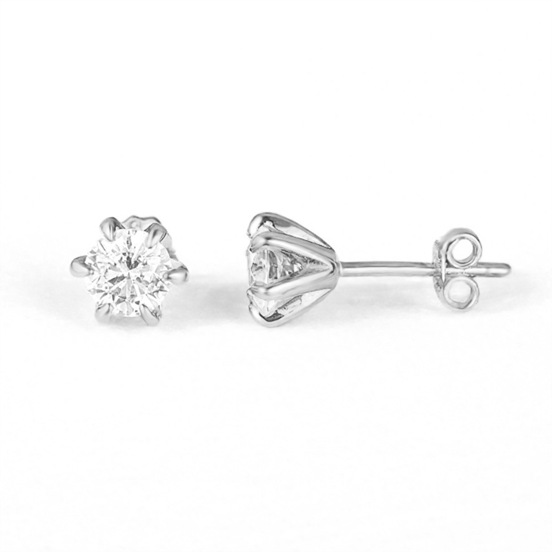 실버 세트 지르코니아 - 화이트 골드 여섯 개의 발톱