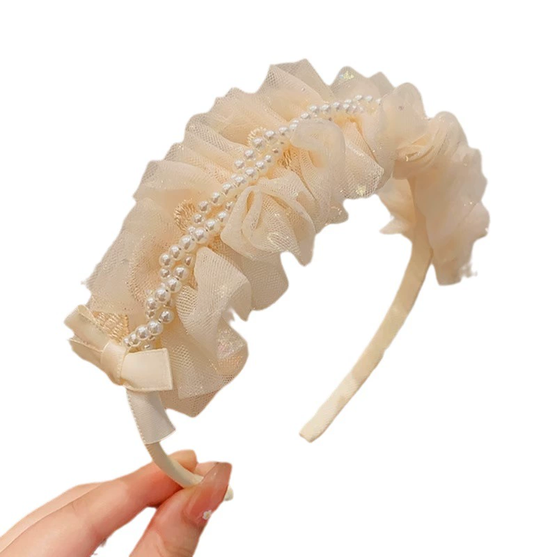 Tiara for princess, headband with bow from pearl, hairpins, with embroidery