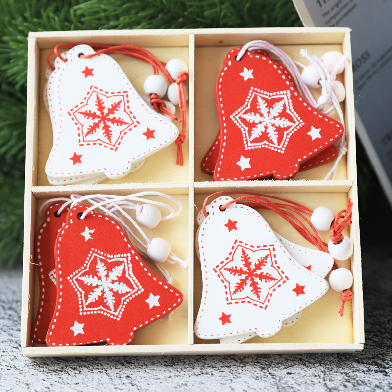 Navidad de madera pequeño colgante muñeco de nieve Troya árbol de Navidad de cuatro rejillas en caja decoraciones de árboles de Navidad transfronteriza al por mayor