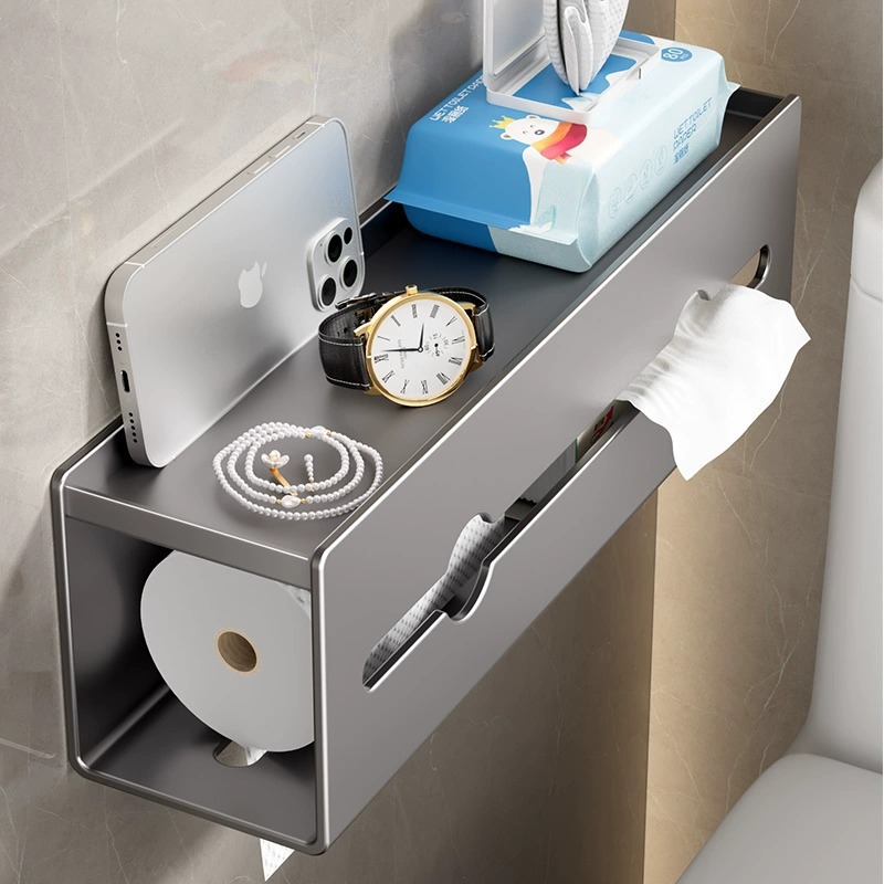 Caja de pañuelos de baño Soporte de dibujo de inodoro montado en la pared Soporte de papel higiénico sin perforación Estante de rollo de baño de baño