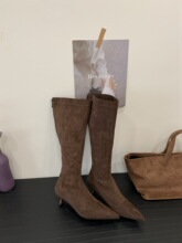 2025新款秋冬新绒面长靴时尚简约款细跟中跟气质百搭瘦瘦靴