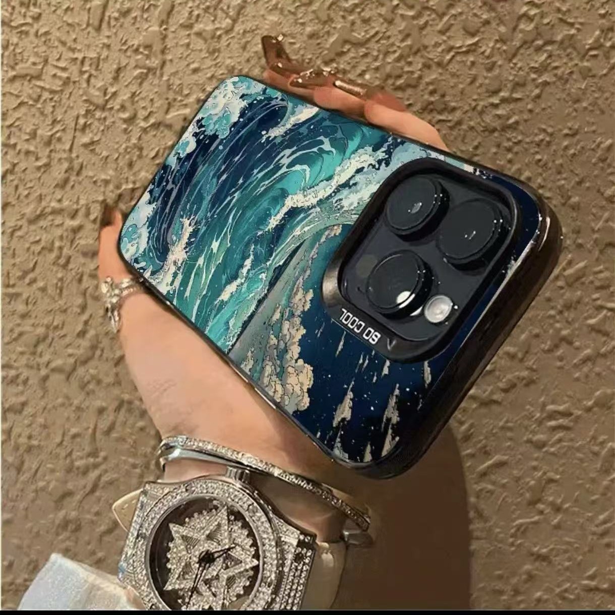 Las olas avanzadas son adecuadas para la carcasa del teléfono móvil Apple 16Promax, carcasa de gas personalizada iPhone15/14/13 Europa y América 12