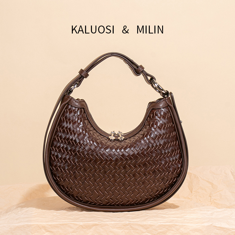 秋冬新款真皮女包慵懒风软皮月牙包腋下包编织包高级感手拎饺子包