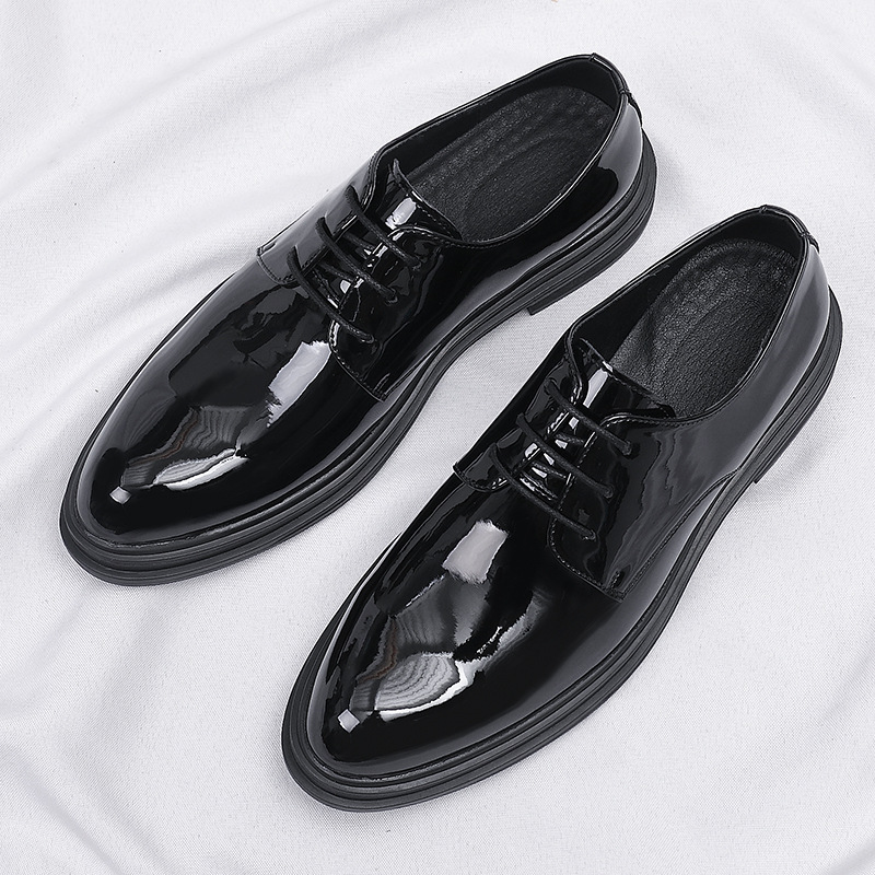Mens patent leather shoes increased 6CM high heel slip on lace up