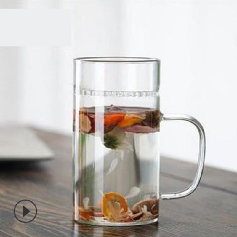 Cubierta de madera taza de té de vidrio de borosilicato con mango traje de té taza de té perfumada con tapa Filtro de tres piezas taza de té verde