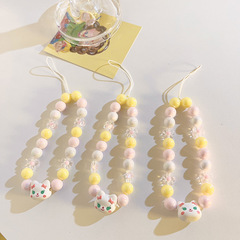 潮流ins女款水晶花朵串珠鏈條卡通手機掛繩diy吊墜手提鏈掛環飾品