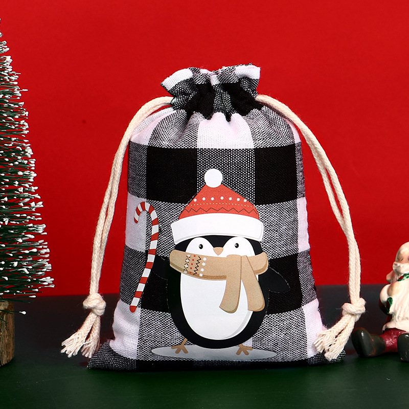 Bolsa de algodón a cuadros de Navidad con cordón Bolsa de embalaje de regalo de caramelo de Navidad Calendario de Adviento bolsa pequeña al por mayor