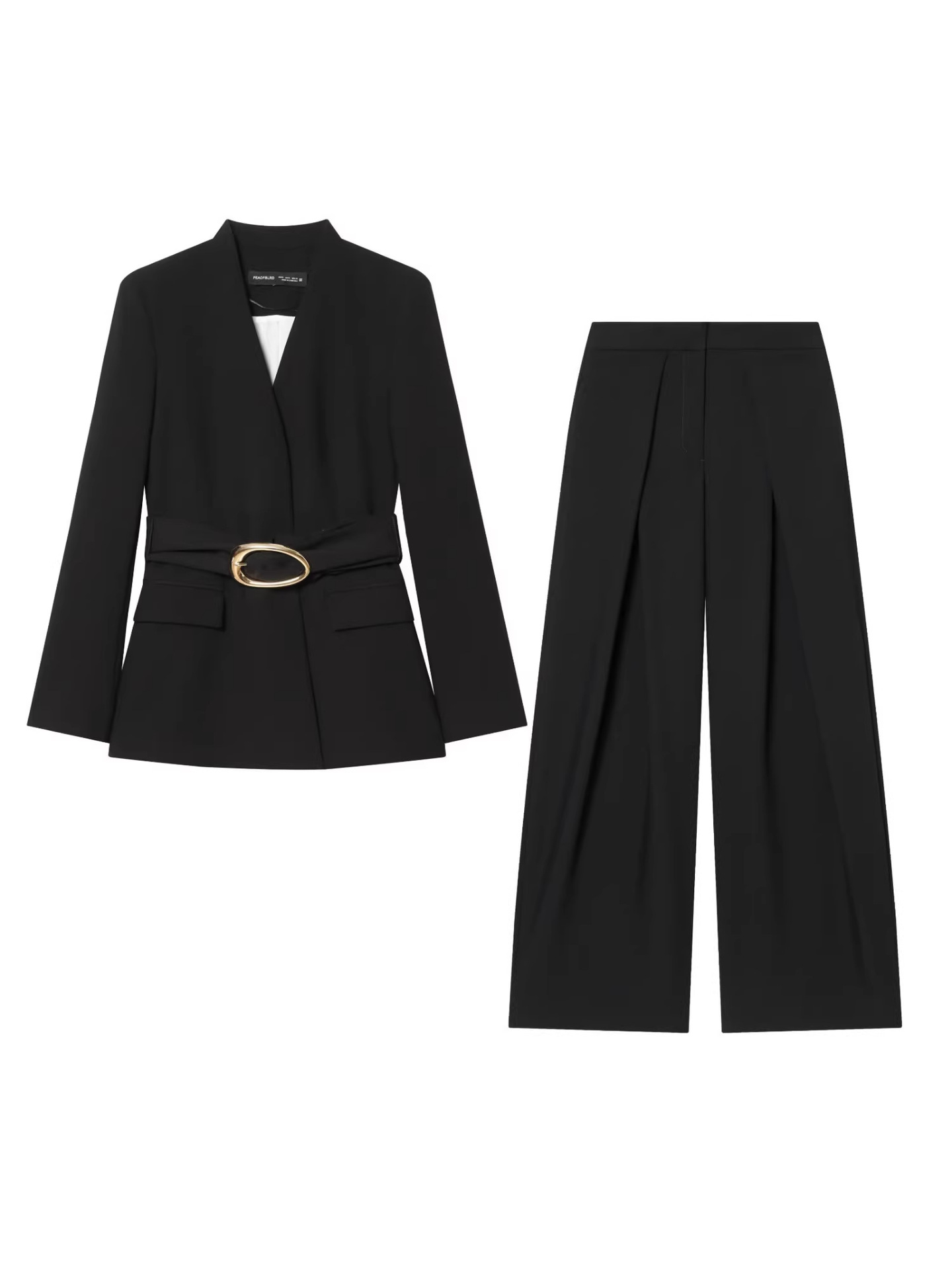 Qadın blazer və şalvar dəsti, qızıl tokalı, pliseli