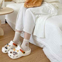 東大門卡通小熊刺繡點子紗襪子女鏤空薄款豎條中筒襪個性潮流短襪
