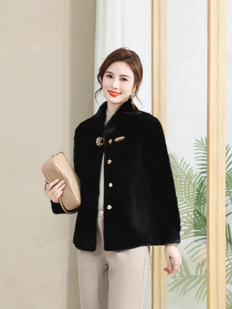 Velvet short capacious down jacket, plus size, for middle age