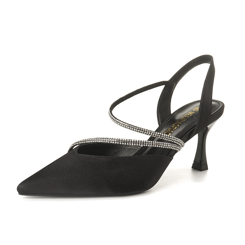 Sandalias Baotou de temperamento francés, diamantes de imitación para mujer, tacones altos para banquete, tacones de aguja, zapatos puntiagudos