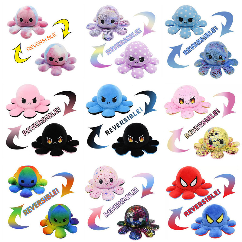New Turn-over Octopus Doll Double-sided Expression Turn-over Octopus Shake Tone Cute Plush Toy Negative Small Octopus