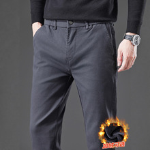休闲裤男士松紧腰2025年秋冬新款直筒修身男装加绒加厚保暖长裤子