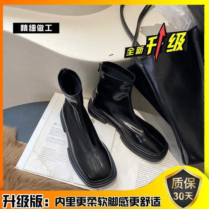 法式小踝靴2025年新款韩版复头软皮瘦瘦短靴女平底切尔西靴秋|undefined