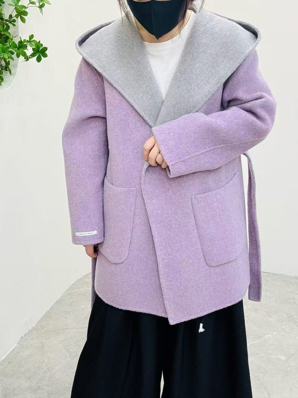 普罗旺斯 2025淑女优雅撞色中长款阔版慵懒风双面羊毛大衣女|undefined