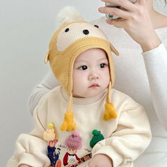 婴儿帽子秋冬季男宝宝可爱毛线帽婴幼儿外出针织帽保暖护耳帽加厚