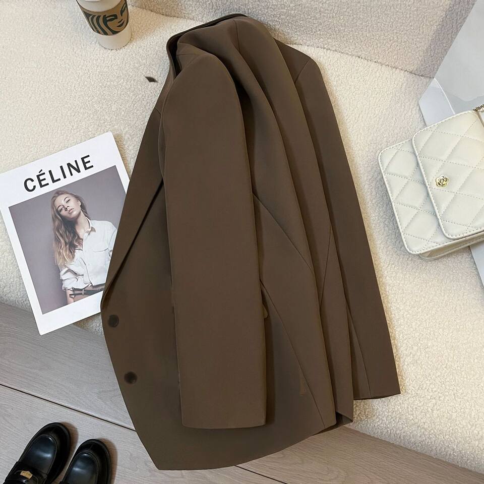 Áo vest nữ dáng ôm cổ vest tay dài phối túi hai nút phong cách công sở — Màu cà phê, đen