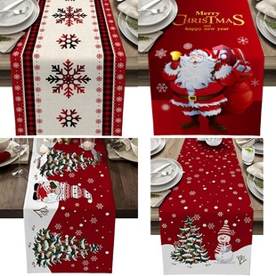 Cross-border new Christmas table runner linen creative printing snowman old man table mat atmosphere Christmas table decorations